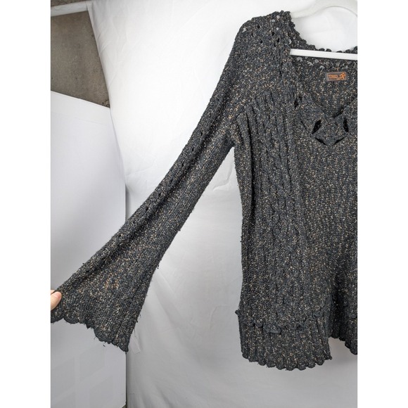 Tivoli Whimsigoth Crochet Chunky Knit Wool Sweater Size L Black Grunge Witchy - Picture 2 of 8